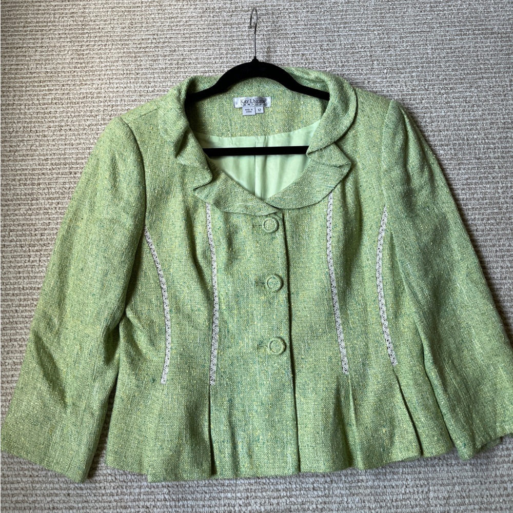 Kay Under New York Linen Silk Blazer Green size 12 - Picture 4 of 14